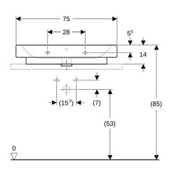 Geberit iCon Aufsatzwaschtisch, Breite 75cm, Tiefe 48,5cm, Hahnloch mittig, Überlauf... GEBERIT-124575000 4022009333435 (Abb. 1)
