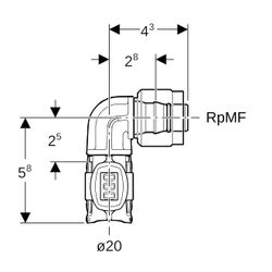 Geberit FlowFit Übergangswinkel 90 Grad mit MasterFix PPSU, d 20mm, RpMF 1/2″... GEBERIT-620491001 4025416639381 (Abb. 1)