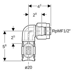 Geberit FlowFit Übergangswinkel 90 Grad mit MasterFix PPSU, D 20mm, RpMF 1/2"... GEBERIT-620491001 4025416639381 (Abb. 1)