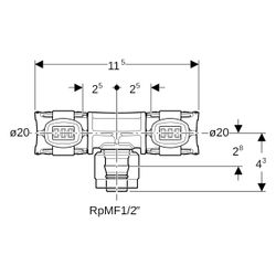 Geberit FlowFit Übergangs-T-Stück mit MasterFix, Durchgang PPSU, D 20mm, RpMF 1/2", ... GEBERIT-620391001 4025416638414 (Abb. 1)