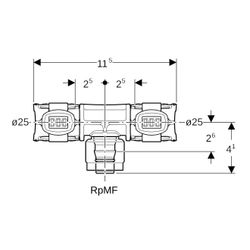Geberit FlowFit Übergangs-T-Stück mit MasterFix, Durchgang PPSU, d 25mm, RpMF 1/2″, ... GEBERIT-620392001 4025416638438 (Abb. 1)