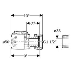 Geberit FlowFit Übergang mit Überwurfmutter bleifreie Siliziumbronze, D 50mm, ID 33m... GEBERIT-620625001 4025416628330 (Abb. 1)