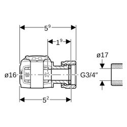 Geberit FlowFit Übergang mit Überwurfmutter bleifreie Siliziumbronze, D 16mm, ID 17m... GEBERIT-620640001 4025416628477 (Abb. 1)