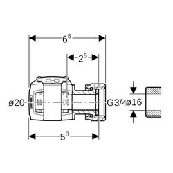 Geberit FlowFit Übergang mit Überwurfmutter bleifreie Siliziumbronze, d 20mm, di 16m... GEBERIT-620641001 4025416628484 (Abb. 1)