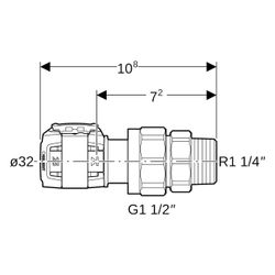 Geberit FlowFit Übergangsverschraubung mit Außengewinde bleifreie Siliziumbronze, D ... GEBERIT-620593001 4025416627494 (Abb. 1)
