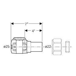 Geberit FlowFit Übergang auf Kupferrohr-Klemmringverschraubung, d 25mm, d1 22mm... GEBERIT-620722001 4025416629993 (Abb. 1)