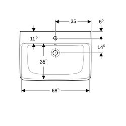 Geberit Renova Plan Waschtisch, Breite 70cm, Tiefe 48cm, Hahnloch mittig, Überlauf s... GEBERIT-501644001 4025410857989 (Abb. 1)