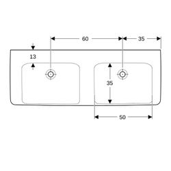 Geberit Renova Plan Doppelwaschtisch, Breite 130cm, Tiefe 48cm, ohne Hahnloch, ohne ... GEBERIT-501713008 4025410869913 (Abb. 1)