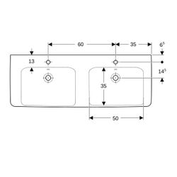 Geberit Renova Plan Doppelwaschtisch, Breite 130cm, Tiefe 48cm, Hahnloch mittig, Übe... GEBERIT-501710008 4025410868299 (Abb. 1)