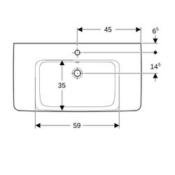 Geberit Renova Plan Aufsatzwaschtisch, Ablagefläche beidseitig, 90cm T 48cm Hahnloch... GEBERIT-501728008 4025410868855 (Abb. 1)