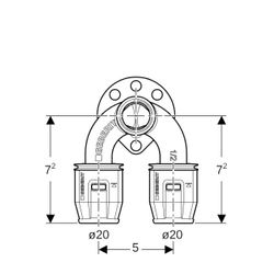 Geberit PushFit Doppelanschlusswinkel 90 Grad, d 20mm, Rp 1/2", d1 20mm, L1 7,2cm, R... GEBERIT-651274001 4025416355021 (Abb. 1)
