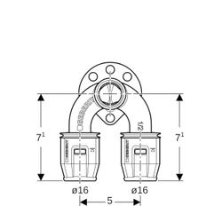 Geberit PushFit Doppelanschlusswinkel 90 Grad, d 16mm, Rp 1/2", d1 16mm, L1 7,1cm, R... GEBERIT-650274001 4025416354994 (Abb. 1)