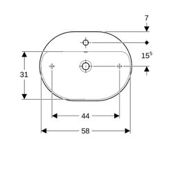 Geberit VariForm Aufsatzwaschtisch, elliptisch, Hahnlochbank, B 60cm T 45cm Hahnloch... GEBERIT-500777012 4025416689041 (Abb. 1)