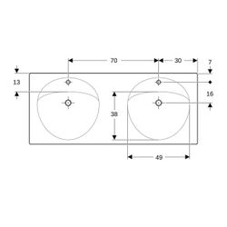 Geberit Preciosa Doppelwaschtisch, Breite 130cm, Tiefe 55cm, Hahnloch mittig, Überla... GEBERIT-133200000 4022009010299 (Abb. 1)