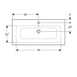 Geberit Renova Plan Möbelwaschtisch, Breite 100cm, Tiefe 48cm, Hahnloch mittig, Über... GEBERIT-122200600 4022009368956 (Abb. 1)