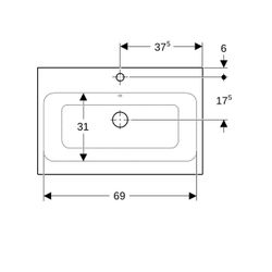 Geberit iCon Aufsatzwaschtisch, Breite 75cm, Tiefe 48,5cm, Hahnloch mittig, Überlauf... GEBERIT-124575000 4022009333435 (Abb. 1)