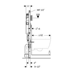 Geberit Duofix Element für Wand-WC 120cm, mit Sigma Unterputzspülkasten 12cm, für Hy... GEBERIT-111023001 4025410938190 (Abb. 1)