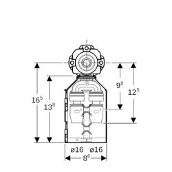 Geberit PushFit Doppelanschlussdose 90 Grad mit Schnellkupplung Außendurchmesser 16m... GEBERIT-650483003 4025410947802 (Abb. 1)