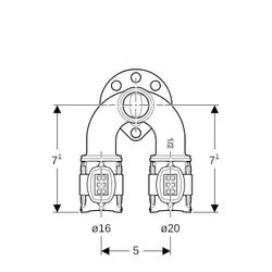 Geberit FlowFit Doppelanschlusswinkel 90 Grad Bleifreier, d 16mm, Rp 1/2″, d1 20mm, ... GEBERIT-620831001 4025416631262 (Abb. 1)