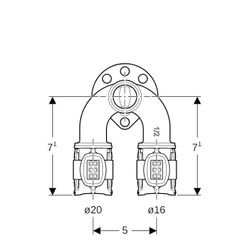 Geberit FlowFit Doppelanschlusswinkel 90 Grad Bleifreier, d 20mm, Rp 1/2″, d1 16mm, ... GEBERIT-620841001 4025416631293 (Abb. 1)