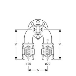 Geberit FlowFit Doppelanschlusswinkel 90 Grad Bleifreier, d 20mm, Rp 1/2″, d1 20mm, ... GEBERIT-620851001 4025416631323 (Abb. 1)