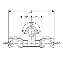 Geberit FlowFit T-Anschlusswinkel 90 Grad abgesetzt Bleifreier, d 20mm, Rp 1/2″, d1 ... GEBERIT-620981001 4025416631774 (Abb. 1)