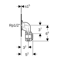 Geberit FlowFit Set Anschlusswinkel 90 Grad zweifach Bleifreier, d 20mm, Rp 1/2″, L1... GEBERIT-619621001 4025416602323 (Abb. 1)