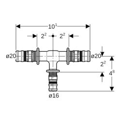 Geberit Mepla T-Stück reduziert PVDF, d 20mm, d1 16mm, d2 20mm... GEBERIT-622311005 4025416678939 (Abb. 1)
