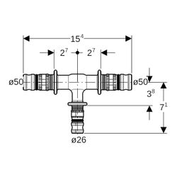 Geberit Mepla T-Stück reduziert PVDF, d 50mm, d1 26mm, d2 50mm... GEBERIT-626317005 4025416678649 (Abb. 1)
