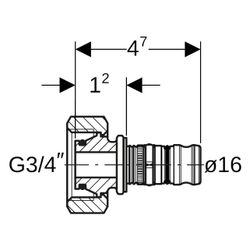Geberit Mepla Verteilerabgang für Eurokonus, D 16mm, G 3/4", Messing/bleifreie Siliz... GEBERIT-611623005 4025416802792 (Abb. 1)