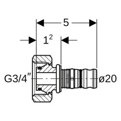 Geberit Mepla Anschluss für Eurokonus, mit Überwurfmutter Außendurchmesser 20mm... GEBERIT-612623225 4025416553434 (Abb. 1)