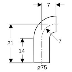 Geberit PE Bogen mit langem Schenkel 90 Grad, Außendurchmesser 75mm, 365055161... GEBERIT-365055161 4025416027003 (Abb. 1)