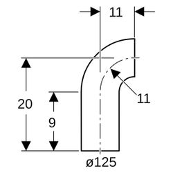 Geberit PE Bogen mit langem Schenkel 90 Grad, Außendurchmesser 125mm, 368055161... GEBERIT-368055161 4025416033424 (Abb. 1)