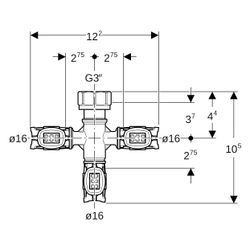 Geberit Verteilerspinne mit FlowFit Pressanschlüssen, 16 x 3/4", 3-fach... GEBERIT-653434001 4064746056697 (Abb. 1)