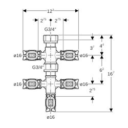 Geberit Verteilerspinne mit FlowFit Pressanschlüssen, 16 x 3/4", 5-fach... GEBERIT-653435001 4064746056727 (Abb. 1)