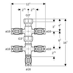 Geberit Verteilerspinne mit FlowFit Pressanschlüssen, 16 x 3/4", 5-fach... GEBERIT-653435001 4064746056727 (Abb. 1)