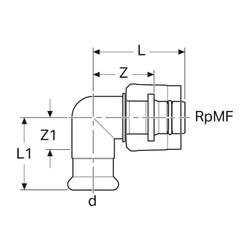 Geberit Mapress Übergangswinkel 90 Grad mit MasterFix, d 15mm, RpMF 1/2″, Rotguss bleifr... GEBERIT-61120 4025410547859 (Abb. 1)