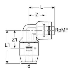 Geberit PushFit Übergangswinkel 90 Grad mit MasterFix PVDF, d 20mm, RpMF 1/2″... GEBERIT-651502001 4025416280712 (Abb. 1)