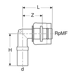 Geberit Mapress Übergangswinkel 90 Grad mit MasterFix, Einschubende, d 15mm, RpMF 1/2″, ... GEBERIT-61121 4025410547668 (Abb. 1)