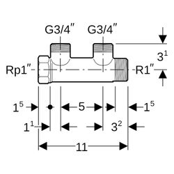 Geberit Verteiler mit Gewindeanschluss und Abgang für Eurokonus, R 1", G 3/4", 2 Abg... GEBERIT-613422002 4064746069239 (Abb. 1)