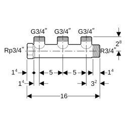 Geberit Verteiler mit Gewindeanschluss und Abgang für Eurokonus, R 3/4", G 3/4", 3 A... GEBERIT-612423002 4064746077357 (Abb. 1)