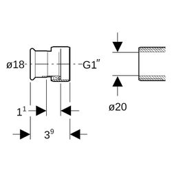 Geberit Mapress Übergang mit Überwurfmutter D 18mm, ID 20mm, G 1", Edelstahl... GEBERIT-35073 4064746048357 (Abb. 1)