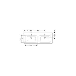 Geberit Renova Plan Doppelmöbelwaschtisch, Breite 130cm, Tiefe 48cm, Hahnloch mittig... GEBERIT-122230600 4022009368970 (Abb. 1)