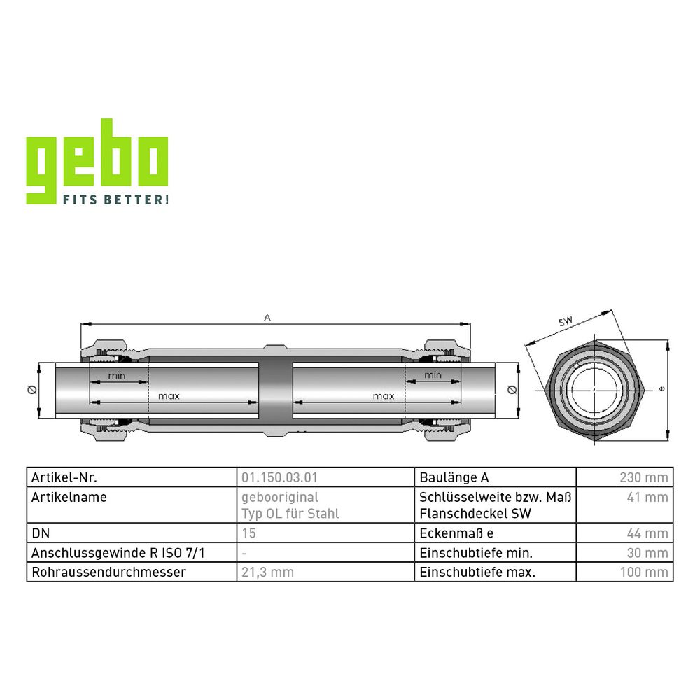 Gebo Original Temperguss-Klemmverbinder 150 Typ OL, 1/2", Grau, für Stahlrohr... GEBO-01.150.03.01 4019576000457 (Abb. 3)