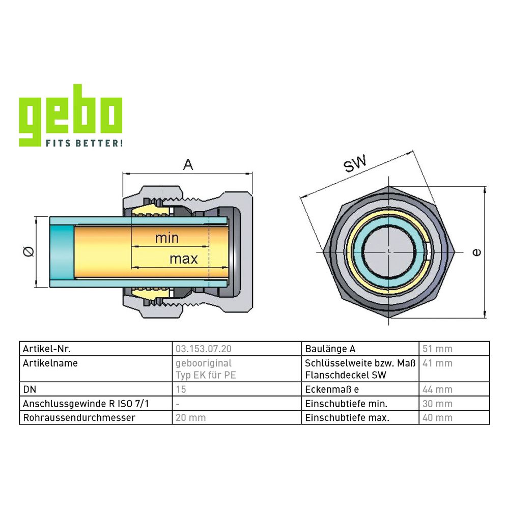 Gebo Original Klemmverbinder 153 Typ EK, 20mm, Temperguss, Rostfreier Stahl, für PE-... GEBO-03.153.07.20 4019576019558 (Abb. 3)