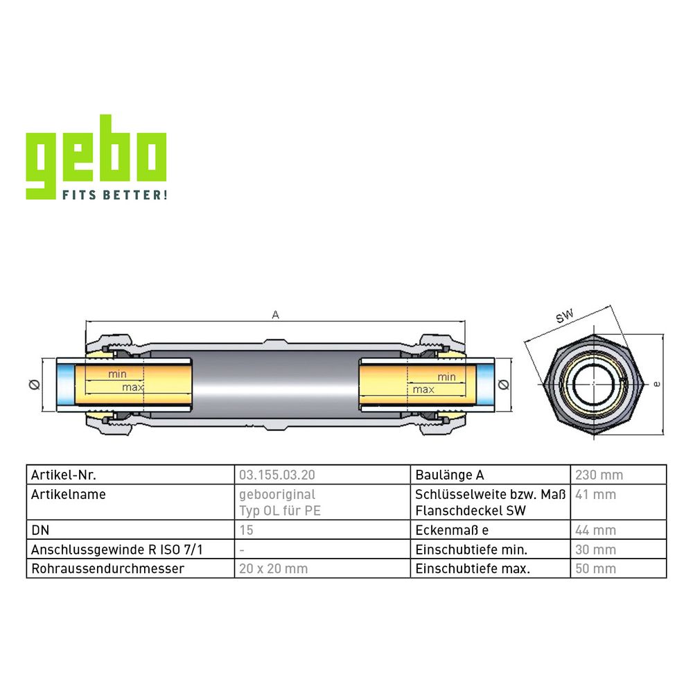 Gebo Original Temperguss-Klemmverbinder 155 Typ OL, 20 x 20mm, Grau, für PE-Rohr... GEBO-03.155.03.20 4019576004011 (Abb. 3)