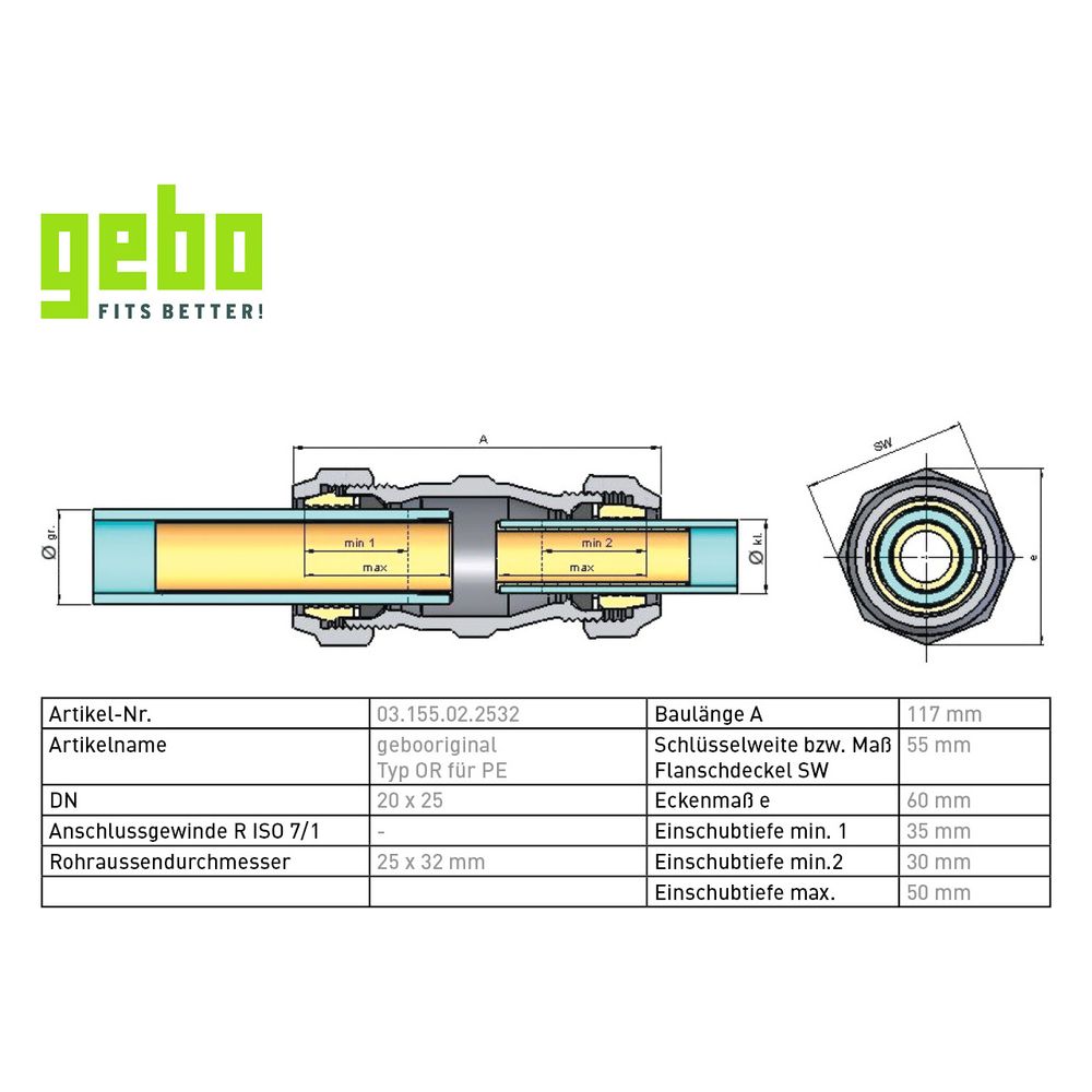 Gebo Original Temperguss-Klemmverbinder 155 Typ OR, 25 x 32mm, Grau, für PE-Rohr... GEBO-03.155.02.2532 4019576003908 (Abb. 3)