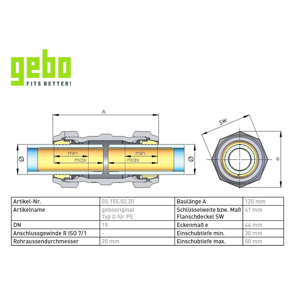 Gebo Original Temperguss-Klemmverbinder 155 Typ O, 20 x 20mm, Grau, für PE-Rohr... GEBO-03.155.02.20 4019576003885 (Abb. 3)