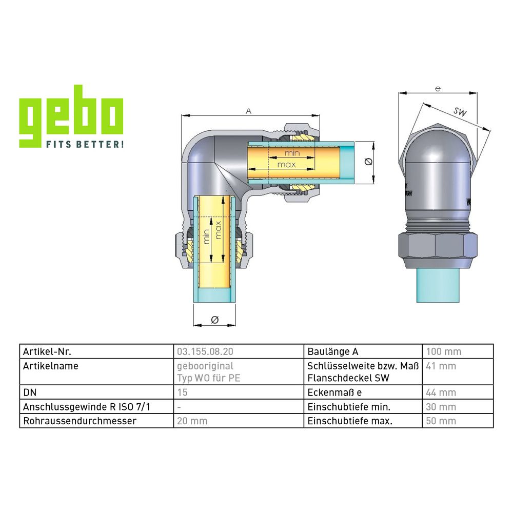 Gebo Original Temperguss-Klemmverbinder 155 Typ WO, 20 x 20mm, Grau, für PE-Rohr... GEBO-03.155.08.20 4019576004134 (Abb. 3)