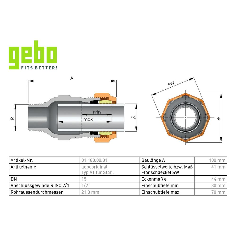 Gebo Original Temperguss-Klemmverbinder 180 Typ AT, 1/2", Grau, für Stahlrohr... GEBO-01.180.00.01 4019576000990 (Abb. 3)